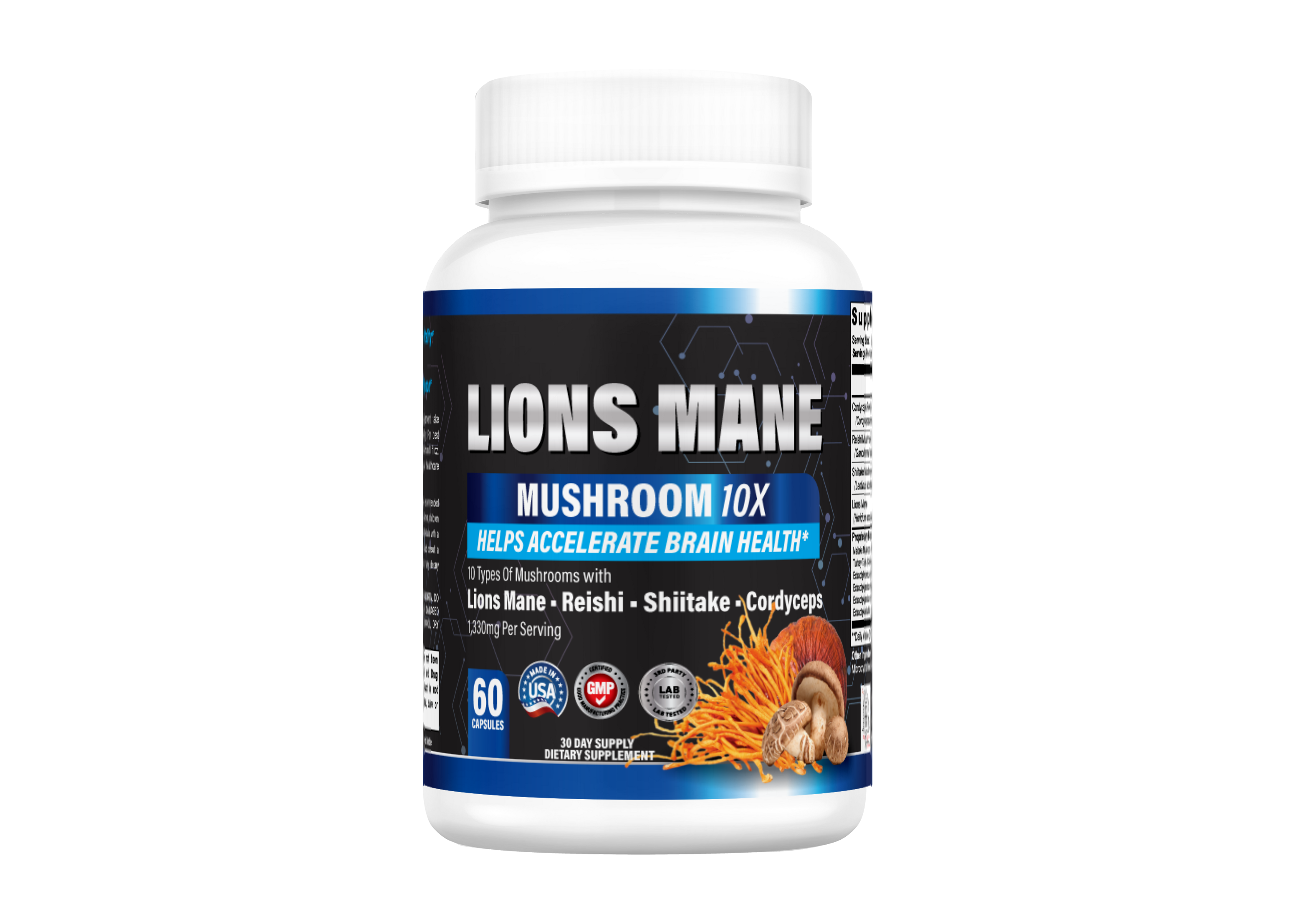 Lion's Mane Mushroom Supplement + Reishi Extract, Shiitake Extract Mushrooms, A Perfect Proprietary Blend